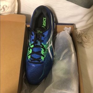 ASICS gel Nimbus royal blue , white and green